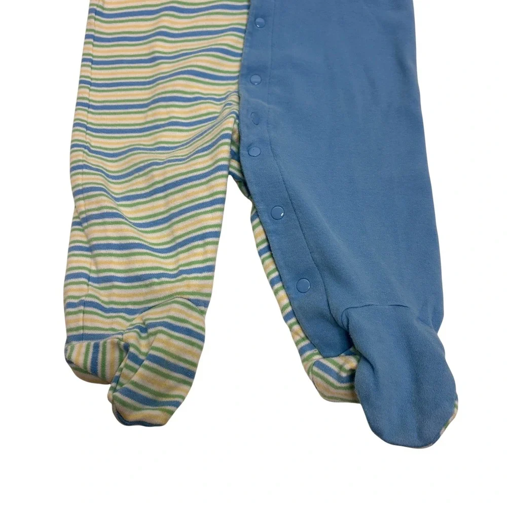 Vintage Carter's Baby 6-9M Footed‎ Sleeper Blue Striped Lion Snap Romper